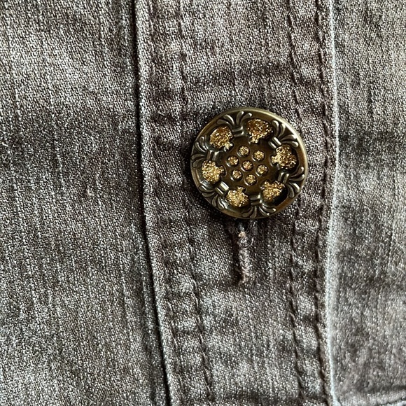 Christina stretch cropped brown denim jacket rhinestone detail size large - Picture 3 of 7